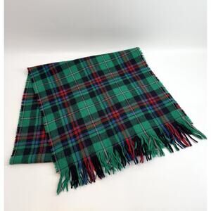 Vintage Pendleton 100% Virgin Wool Scarf Made In USA Green Red Plaid Flaws